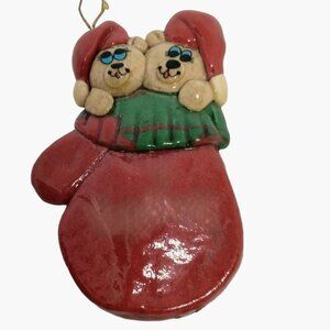 Christmas Ornament 2 Bears in Mitten Cute Couple Parents